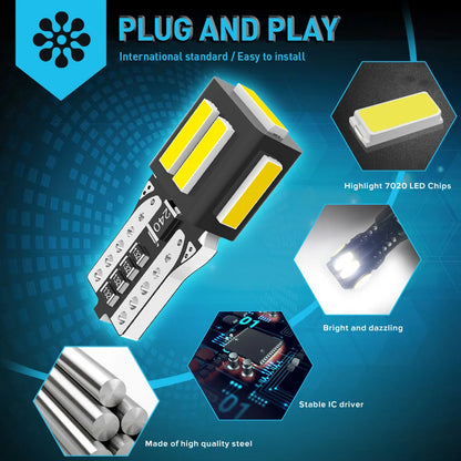 A pack 7020 SMD T10 W5W 194 Led Bulb Parking Car LED Side Light Trunk Lamp 12V White Lighting For Peugeot 206 308 307 207 Orange