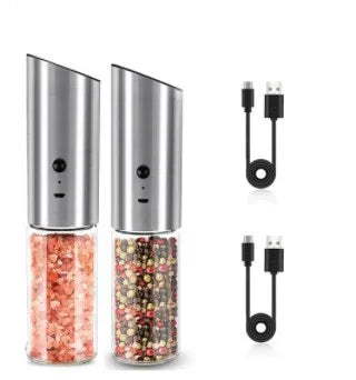 Electric Salt and Pepper Grinder Set USB Rechargeable Eletric Pepper Mill Shakers Automatic Spice Steel Machine Kitchen Tool