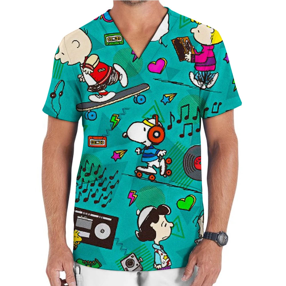 Hospital Nurse Uniforms Women Medical Uniform Print Scrub Top Snoopy Dental Clinic Work Clothes Mens Scrubs Short Sleeved Jacket