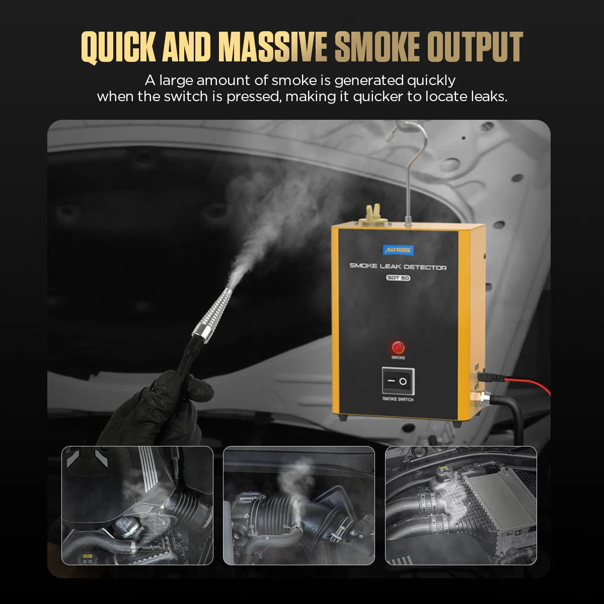 AUTOOL SDT50 Car Smoke Leak Detector Automotive EVAP Leakage Gas Leakage Machine Locator Oil Pipe Generator Diagnostic Tools