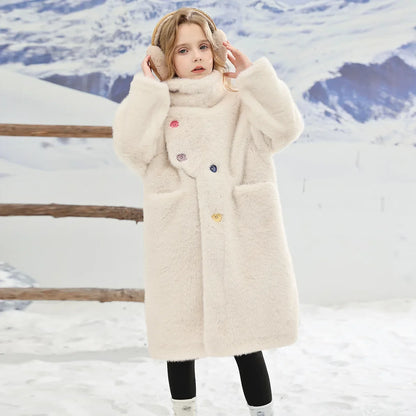 Girl's Fur Coat Medium Long Fur Integrated Coat 2024 Winter New Children's Faux Mink Fur Sweater