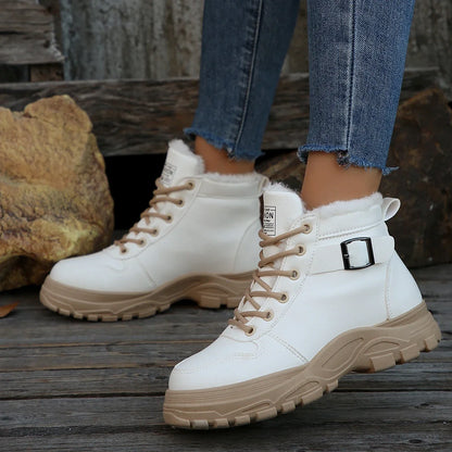 Women Boots 2024 New Fashion Casual Sneakers Winter Warm Plus Velvet All-Match Ankle Boots Women Thick-Soled Cotton Shoes Women
