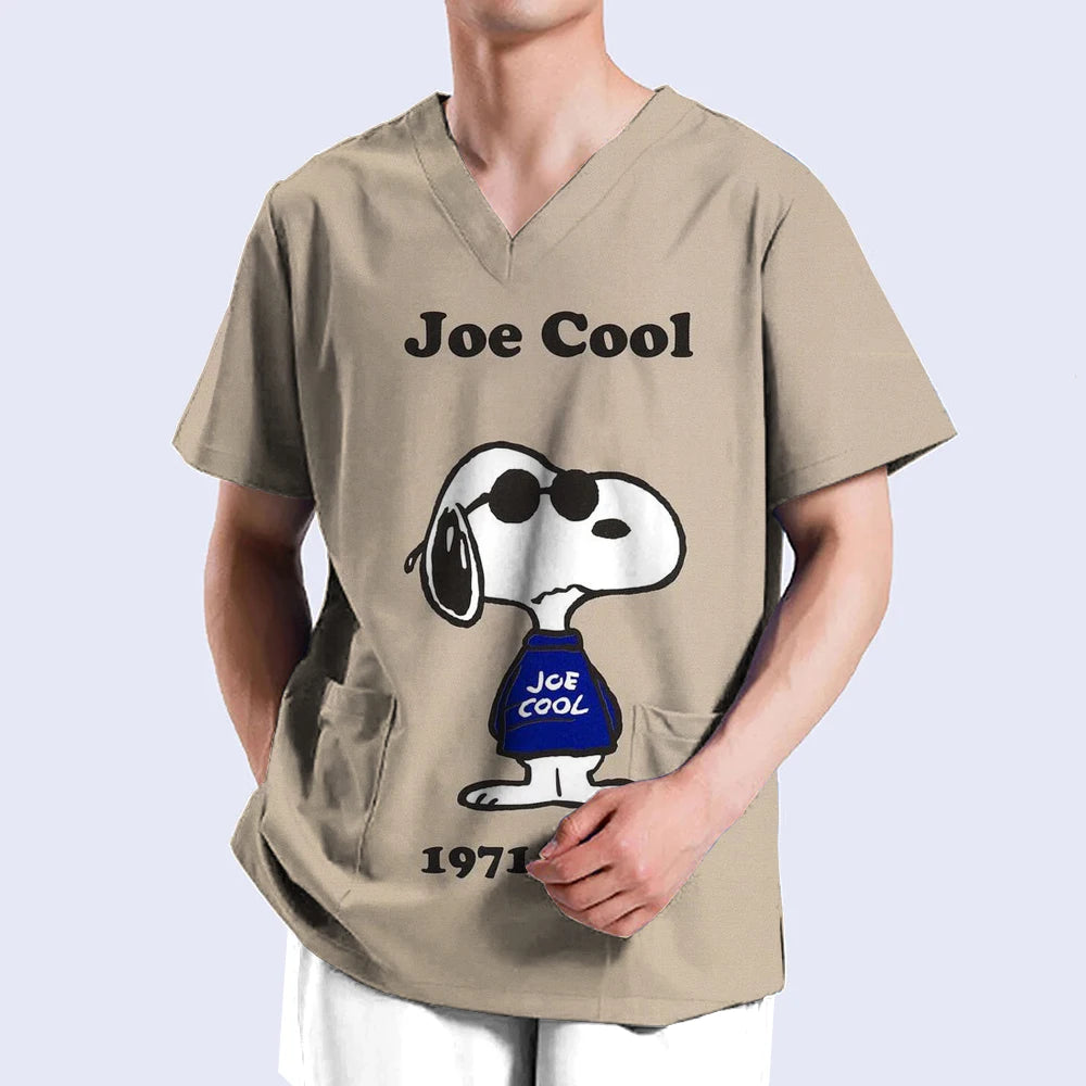 Snoopy print Medical Clothes Men Nursing Uniforms Scrubs Tops Nurse Suits Lab Workwear Dentistry Doctor Costume Plus Size Surgic