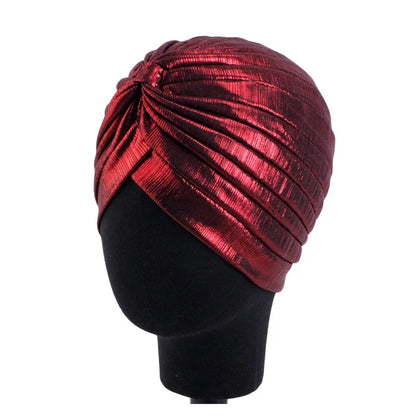 New Women Gold Silver Turban Hats Chemo Bandana Hijab Pleated Indian Cap Turbante Hat Ladies Hair Loss Headscarf Muslim Headwear