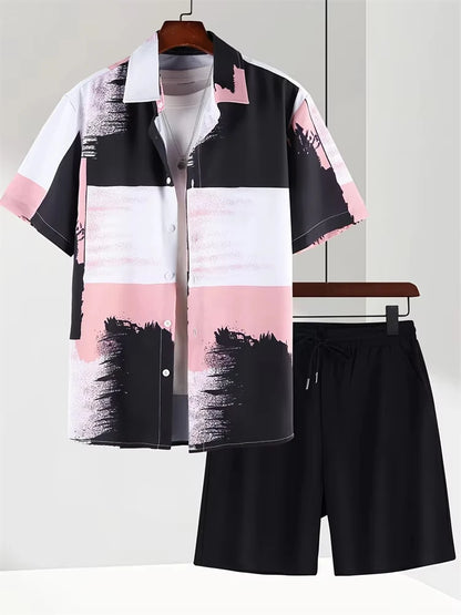 Summer Men's Short Sleeve Shirt And Beach Shorts Set Ethnic Print Outdoor Street Men's Fashion Shorts Men's Short Sleeve Shirt