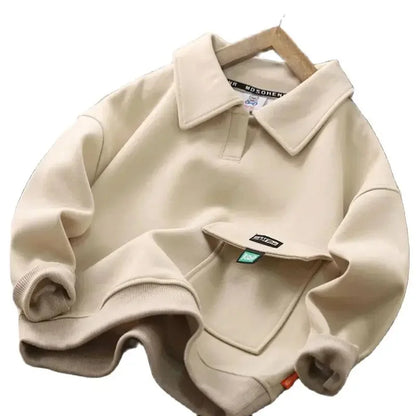 Spring Autumn Sweatshirt Boys Flip Neck Head Pullover Children's Casual Fashion Top 2024 New Teenagers Solid Color Clothes 4-14Y