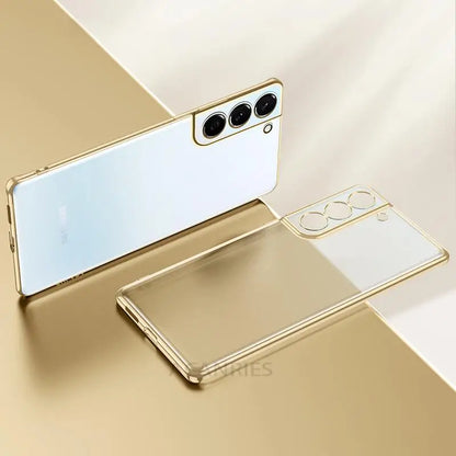 Luxury Gold Plating Phone Case For Samsung Galaxy S21 Ultra S20 Plus S22 S 21 20 5g Camera Protect Transparent Silicone Cover