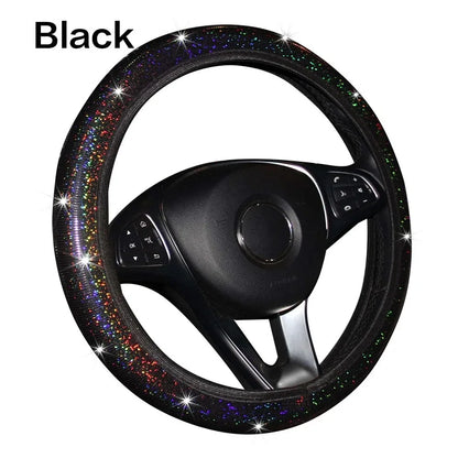 Rhinestone Crystal Car Steering Wheel Cover, PU Leather, Fits Car Accessories and Car Styling, Enhances Luxury and Comfort