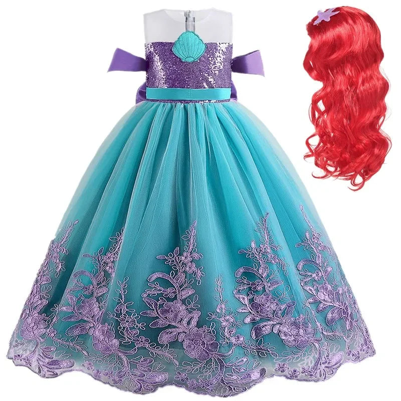 Fancy Mermaid Costumes for Girls 4-10 Y Ariel Cosplay Birthday Princess Dress Halloween Carnival Party Gown Girls Mermaid Dress