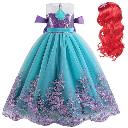 Fancy Mermaid Costumes for Girls 4-10 Y Ariel Cosplay Birthday Princess Dress Halloween Carnival Party Gown Girls Mermaid Dress