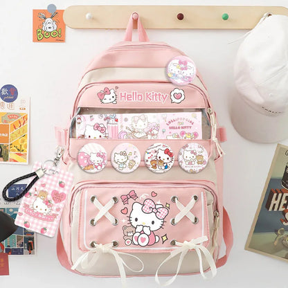 Anime Kuromi Cinnamoroll Melody Backpack Students Book School Bag Kawaii Girls Laptop With Badages