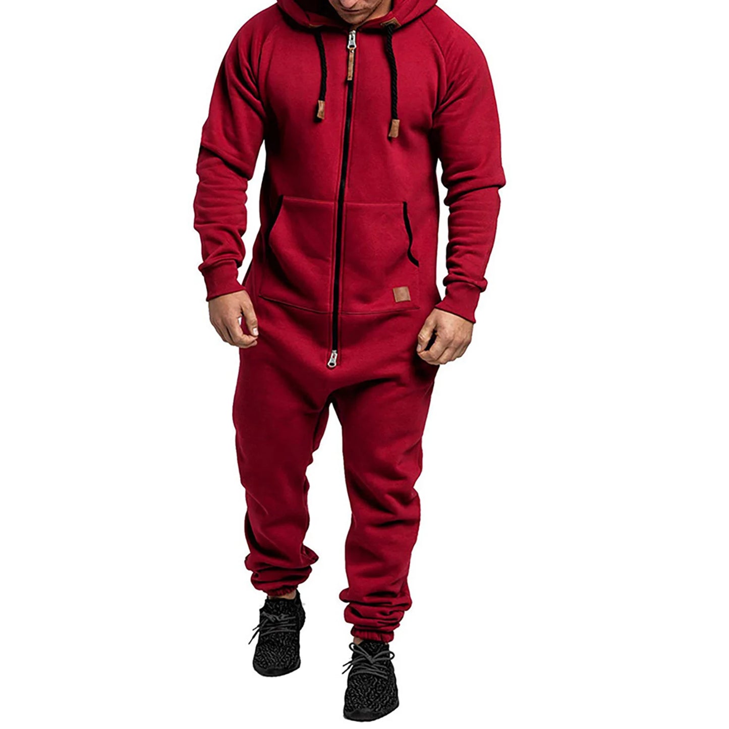 Men's Hooded Fleece Pyjamas Nightwear Autumn Winter Warm Long Sleeve Full Zipper Overalls Night Clothes