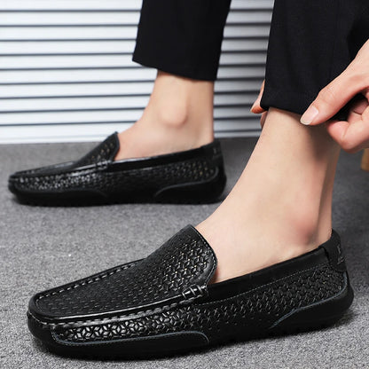 2023 Black Men Shoes Casual Genuine Leather Mens Loafers Moccasins Luxury Brand Italian Breathable Slip on Boat Shoes