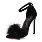 Sexy Feather High Heel Sandals Women's European  American Large 46 Fish Mouth High Heel Sandals Women Shallow Mouth Women's Shoe