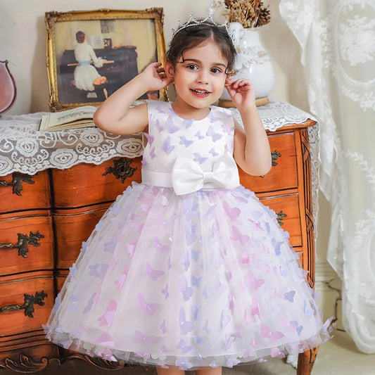 Flower Girl Pink Dress for Wedding Backless Elegant Kids Birthday Party Gala Dresses Puff Sleeve Children Communion Costume 3-8Y