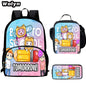 3Pcs Set LankyBox School Backpacks with Lunch Bag Pencil Case,Cartoon Large Capacity School Bags for Grade 1-4,Mochila for Pupil