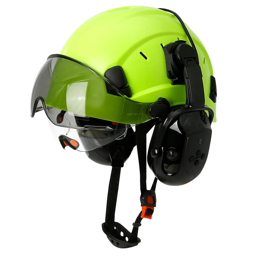 Bluetooth 5.0 Earmuffs Safety Helmet With Visors For Engineer ABS Carbon Fiber Pattern Construction Hard Hat Industrial Cap ANSI