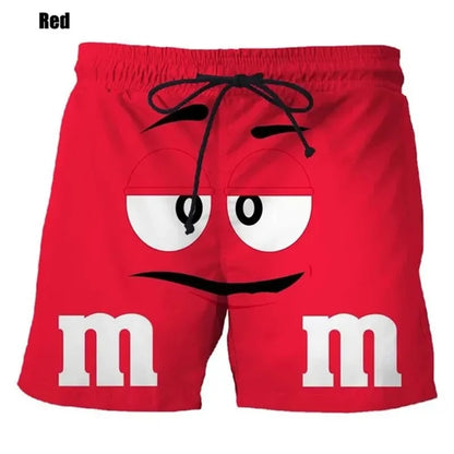 Funny M&M's Chocolate Bean Beach Shorts Men 3D Printing M&M Board Swimsuit Summer Quick Drying Sport