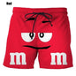 Funny M&M's Chocolate Bean Beach Shorts Men 3D Printing M&M Board Swimsuit Summer Quick Drying Sport