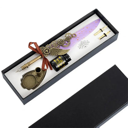1 Set 0.5mm Quill Pen Ink Set Vintage Steampunk High Quality Gift Feather Dip Pen Set Glittering Signature Quill Pen Ink Set