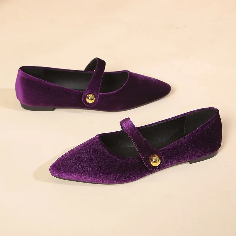 New Fashion Women's Pointed Toe Flat Shoes with Velvet Matte Finish Single Women Comfort Loafers Shoes Leather Mary Jane Shoes