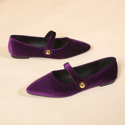 New Fashion Women's Pointed Toe Flat Shoes with Velvet Matte Finish Single Women Comfort Loafers Shoes Leather Mary Jane Shoes