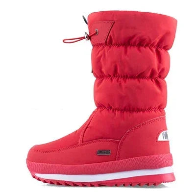 White Women Boots Winter Shoes Warm Plush Mid-calf Boots Waterproof Rubber Non-slip Platform Snow Boots Female Plus Size 42