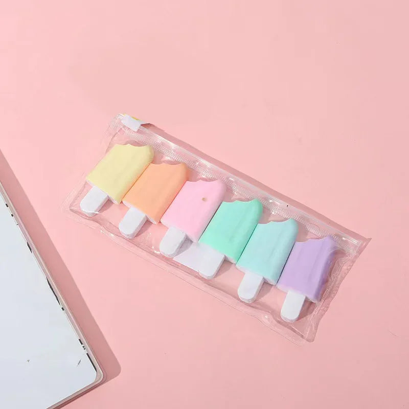 6 Pcs/set Gril Cute Highlighters Set School Office Stationery Drawing Supplies Kawaii Ice Cream Mini Painting Marker Pens