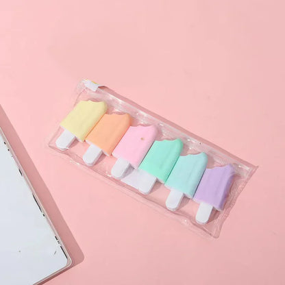 6 Pcs/set Gril Cute Highlighters Set School Office Stationery Drawing Supplies Kawaii Ice Cream Mini Painting Marker Pens