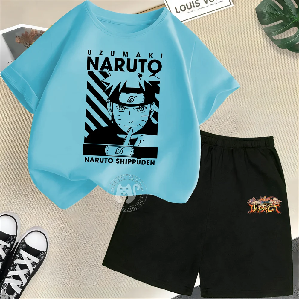 Summer Boys & Girls 100% Cotton T-shirt + Shorts Cartoon Naruto Creative Fashion street casual comfortable kids wear