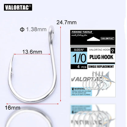big single hook for treble hook replacement, alloy anti rust coating, barbed sea water fishhooks for fishing