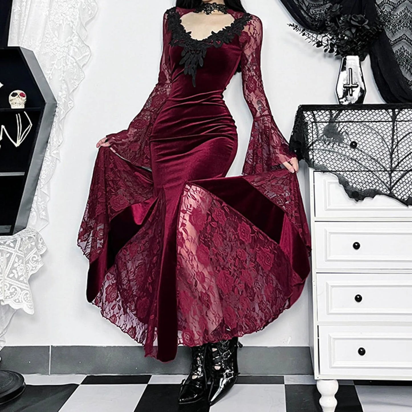 Dresses For Formal Occasions Womens Gothic Plaid Mini Dress Vintage Dress Punk Dress Vestidos Elegantes Feminino