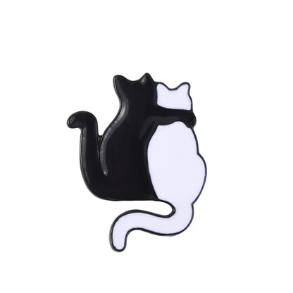 Cartoon Black White Animal Hug Enamel Pins Fox Koi Fish Dinosaur Deer Rabbit Crescent Ghost Alloy Brooch Badge Fashion Jewelry