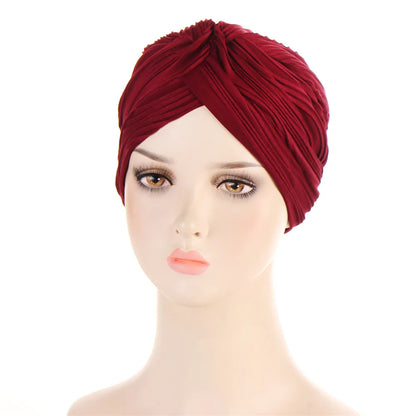 New Women Gold Silver Turban Hats Chemo Bandana Hijab Pleated Indian Cap Turbante Hat Ladies Hair Loss Headscarf Muslim Headwear