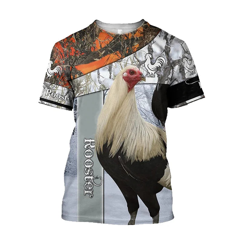 Rooster Fight Pattern T Shirt For Men Funny Chicken 3D Printed Tees Summer Casual Short Sleeve Round Neck Tops Unisex T-Shirts