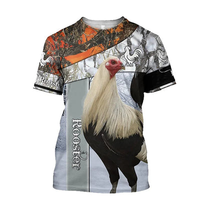 Rooster Fight Pattern T Shirt For Men Funny Chicken 3D Printed Tees Summer Casual Short Sleeve Round Neck Tops Unisex T-Shirts