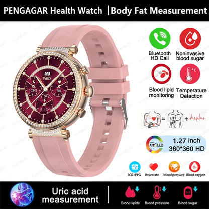 2024 New Women Medical Grade Smart Watch Blood Glucose Uric Acid Blood Lipid Menstrual Health Tester BT Talking smartwatch Women