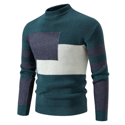 2025 High Quality Men's New Autumn and Winter Casual Warm Color Block Sweater Knit Tops Man Clothes