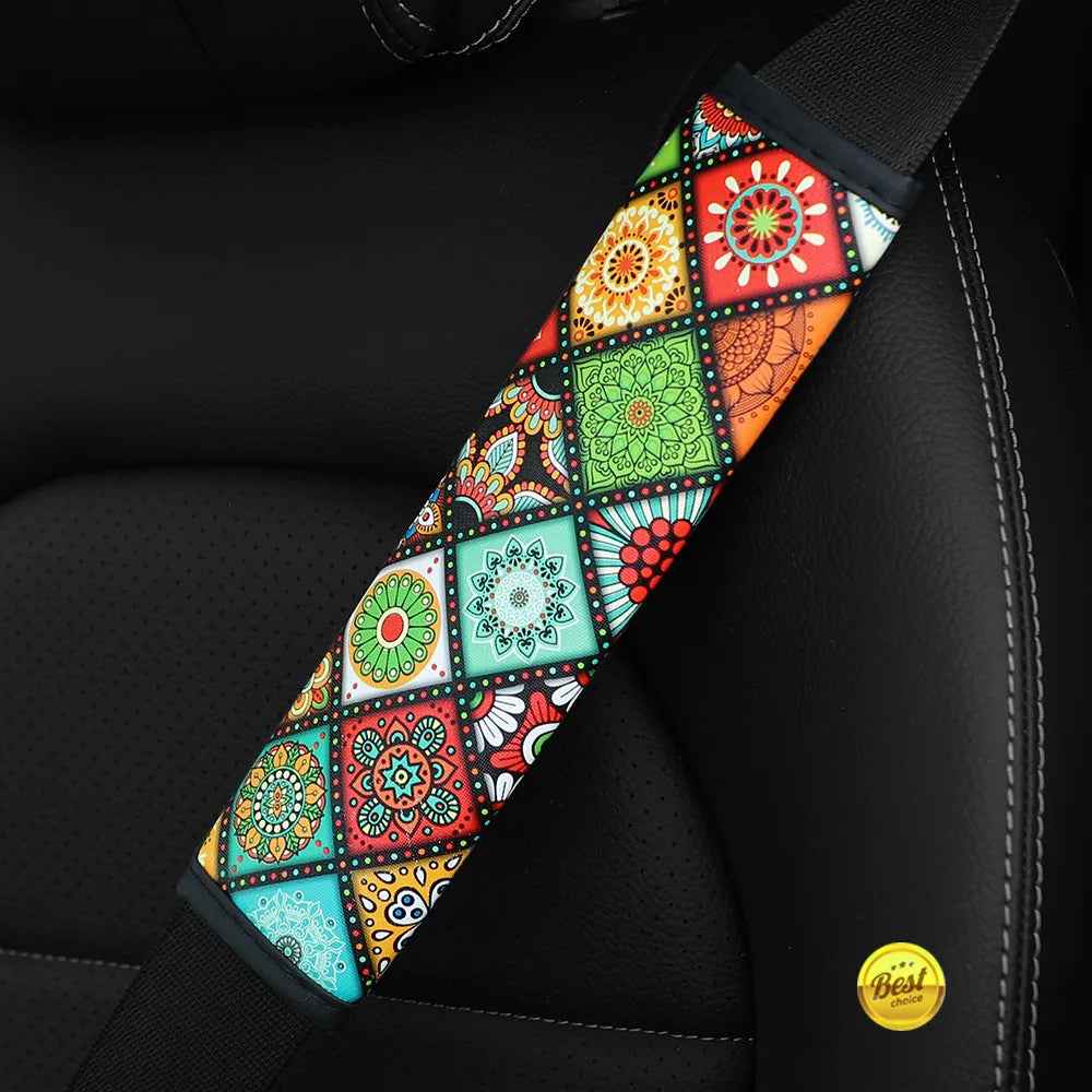 Car Seat Belt Shoulder Guard Pads Covers Protective Sleeve Bohemian Style Insurance Belt Shoulder Protection Auto Accessories