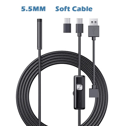 Android Endoscope Camera 7MM 5.5MM Mini Lens 3IN1 TYPE-C Micro USB 6LEDs Waterproof Inspection Borescope for Samsung Huawei PC