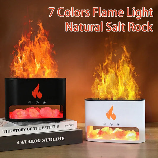 7 Color Flame Aroma Volcano Air Humidifier Essential Oil Diffuser for Home New Fireplace Humidifier Crystal Salt Rock Fire Lamp