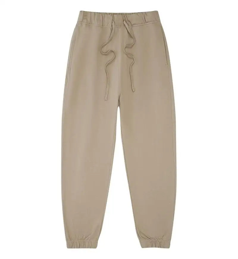 330g Mens 100% Cotton Spring Casual Long Pant French Terry Plain Brown Jogger Sports Trousers Male Flat Unlined Pocket Sweatpant