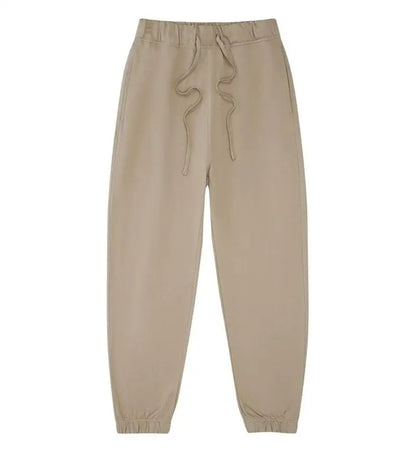 330g Mens 100% Cotton Spring Casual Long Pant French Terry Plain Brown Jogger Sports Trousers Male Flat Unlined Pocket Sweatpant