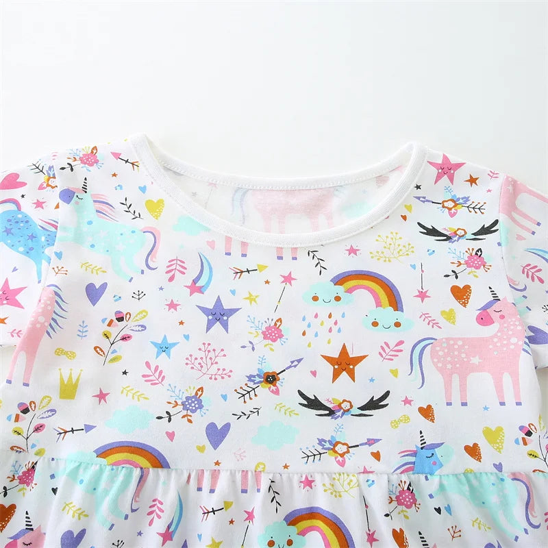 2-7T Jumping Meters Rainbow Short Sleeve Baby Princess Dresses Summer Girls Party Dress  Children Clothing Toddler Dresses