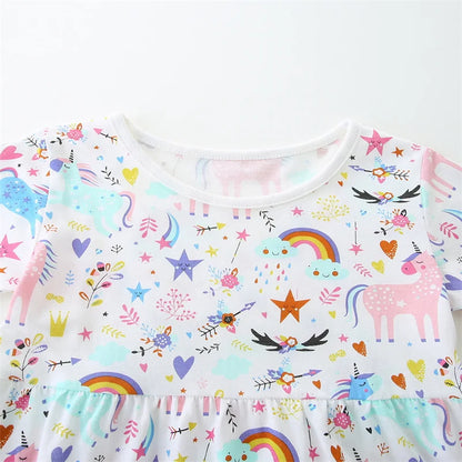 2-7T Jumping Meters Rainbow Short Sleeve Baby Princess Dresses Summer Girls Party Dress  Children Clothing Toddler Dresses