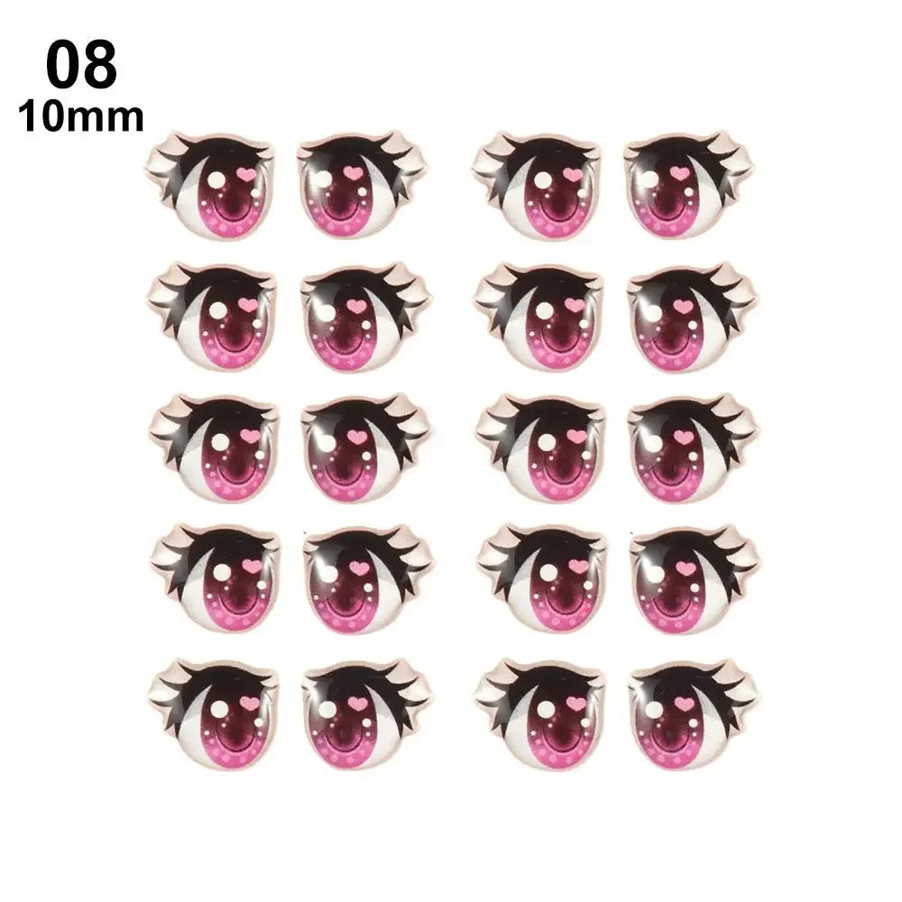 10Pairs Long Eyelashes Cute Love Cartoon Eyes Stickers Anime Figurine Doll Face Organ Paster Clay Decals DIY Doll Accessories