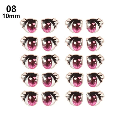 10Pairs Long Eyelashes Cute Love Cartoon Eyes Stickers Anime Figurine Doll Face Organ Paster Clay Decals DIY Doll Accessories