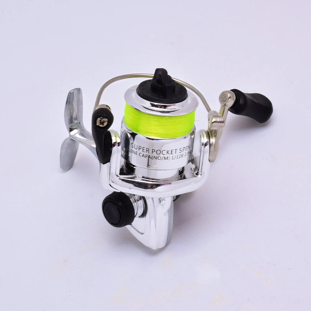 1 mini metal spinning wheel, micro object fishing wheel, fishing throwing pen, fishing rod, special small foot loaf
