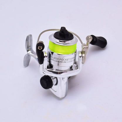 1 mini metal spinning wheel, micro object fishing wheel, fishing throwing pen, fishing rod, special small foot loaf