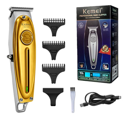 Kemei Professional Hair Clipper All Metal Men Electric Cordless Hair Trimmer 0mm Baldheaded T Blade Finish Haircut Machine 1949